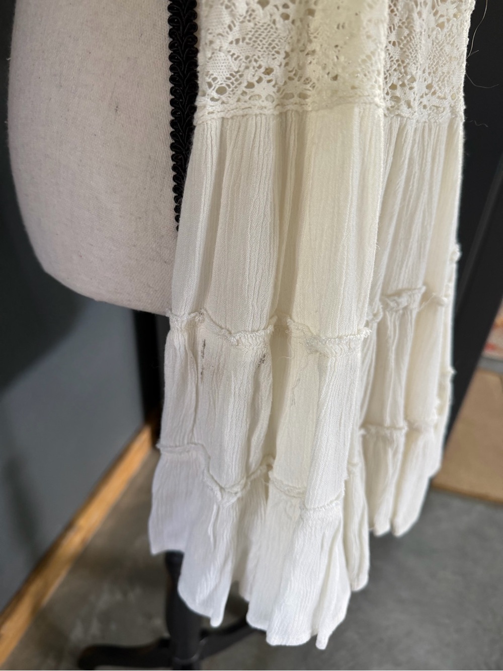 Free People Cloud Boho Tiered Ruffle Mini Dress in Cream - Picture 8 of 12